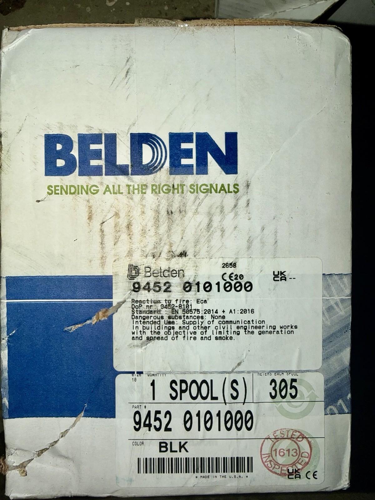 1000' Belden 9452 24 AWG 2 Conductor Shielded Microphone Cable Black 200V