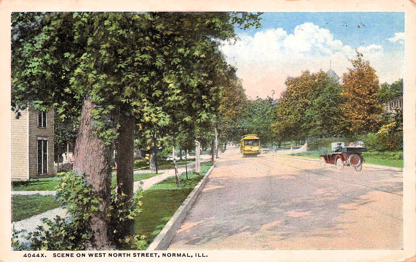 Normal Illinois IL West North Street Homes Interurban Trolley Vtg Postcard E42