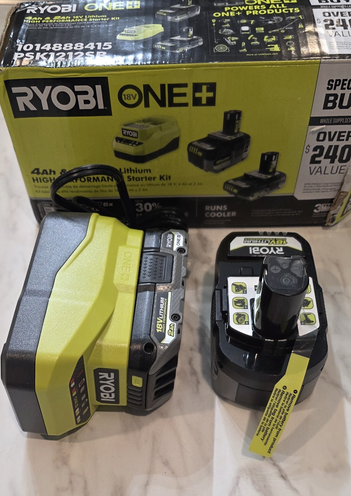Ryobi ONE+ 18V HP Lithium-Ion 4Ah & 2Ah Battery + Charger Kit PSK1212SB