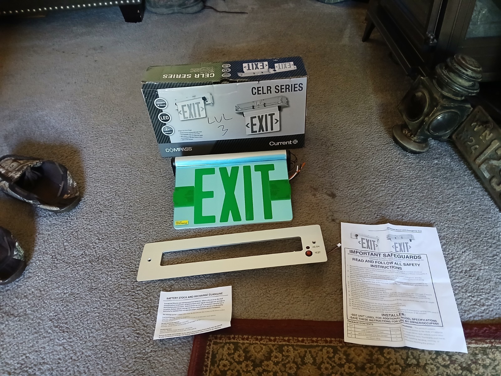 New - Compass - Current  - CELR1GNE - Recessed Mount Exit Sign - Green Letters