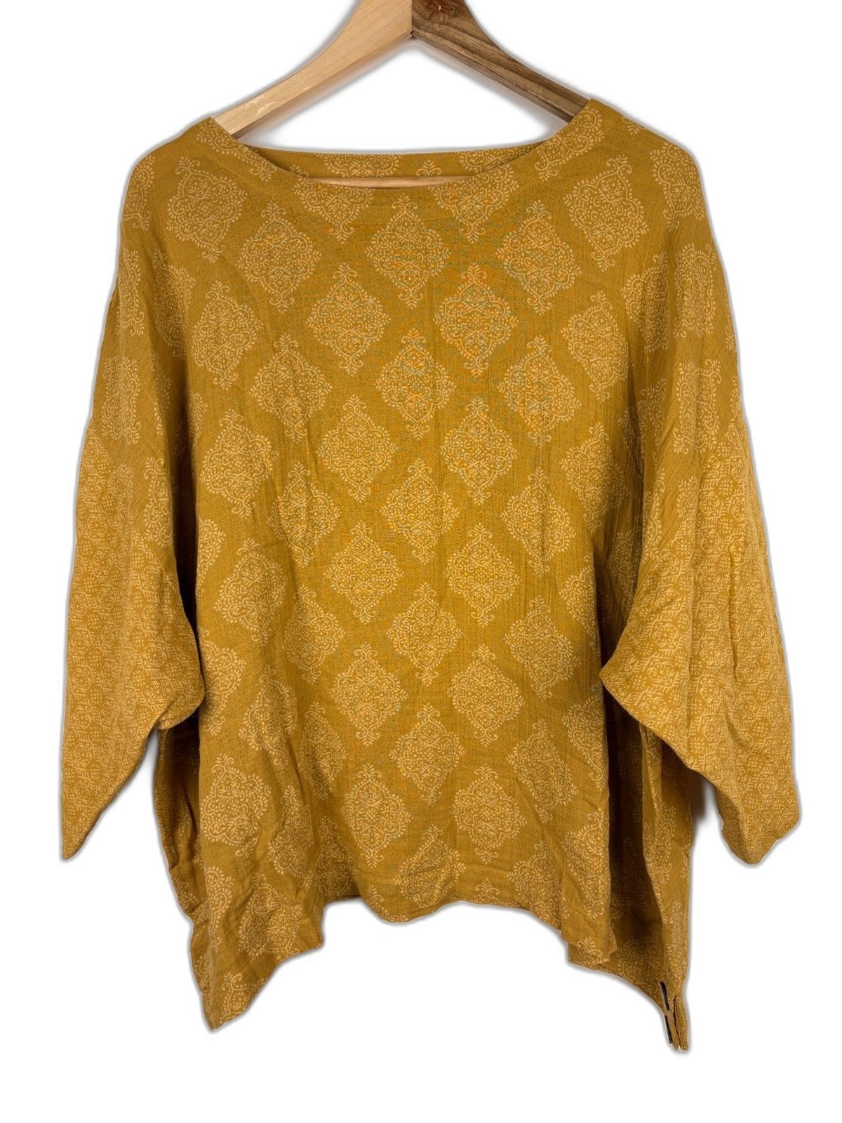 J. Jill PureJill Top Large Relaxed Yellow Cotton Boxy Lagenlook Gauzy Coastal