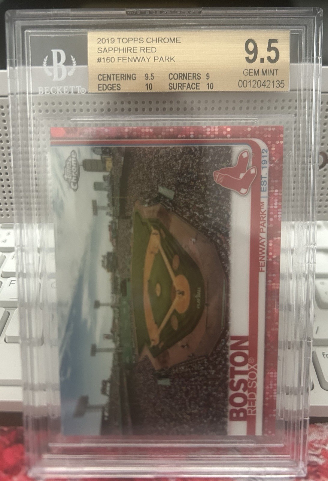 2019 Topps Chrome Sapphire Fenway Park Red refractor #160 ser#3/5 Red Sox
