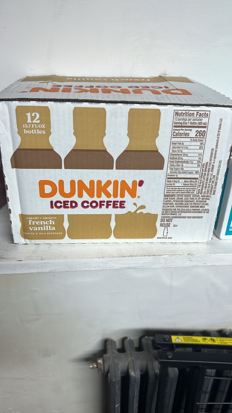 Dunkin\' French Vanilla Iced Coffee Bottles, 13.7 fl oz, 12 Pack