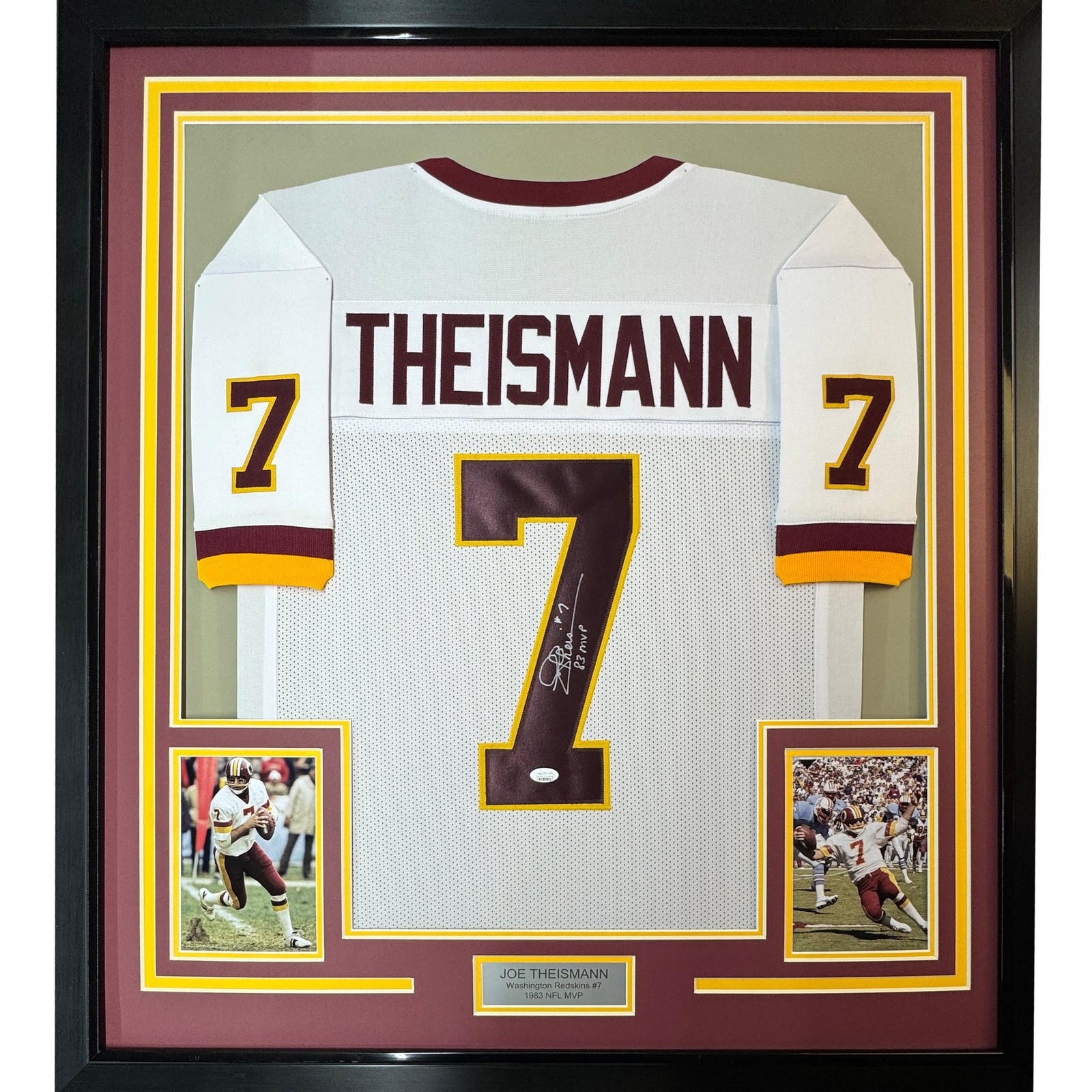 FRAMED Autographed/Signed JOE THEISMANN 35x39 83 MVP White Jersey BAS COA