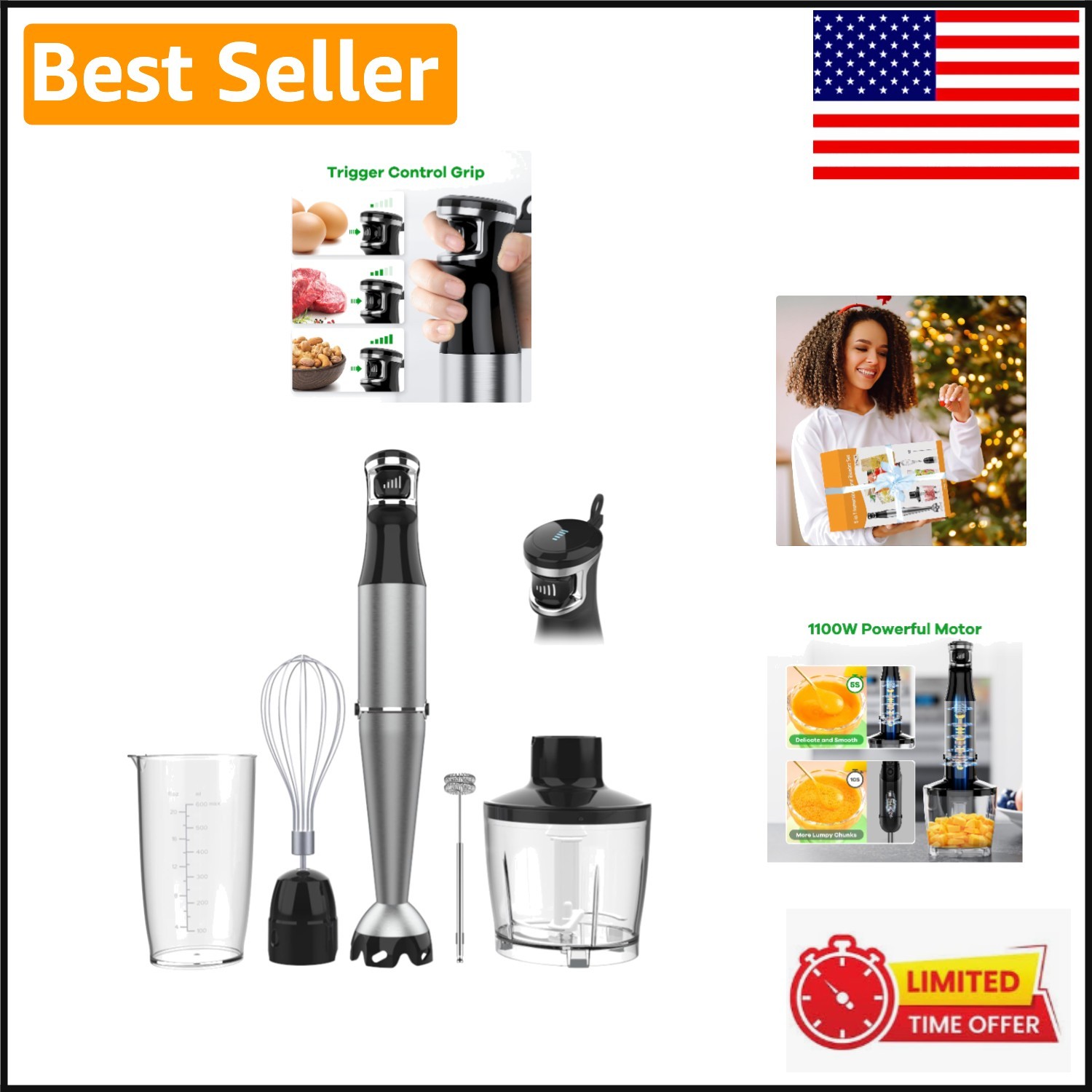Versatile 5-in-1 Immersion Blender with Safety Blade Guard and Comfort Grip