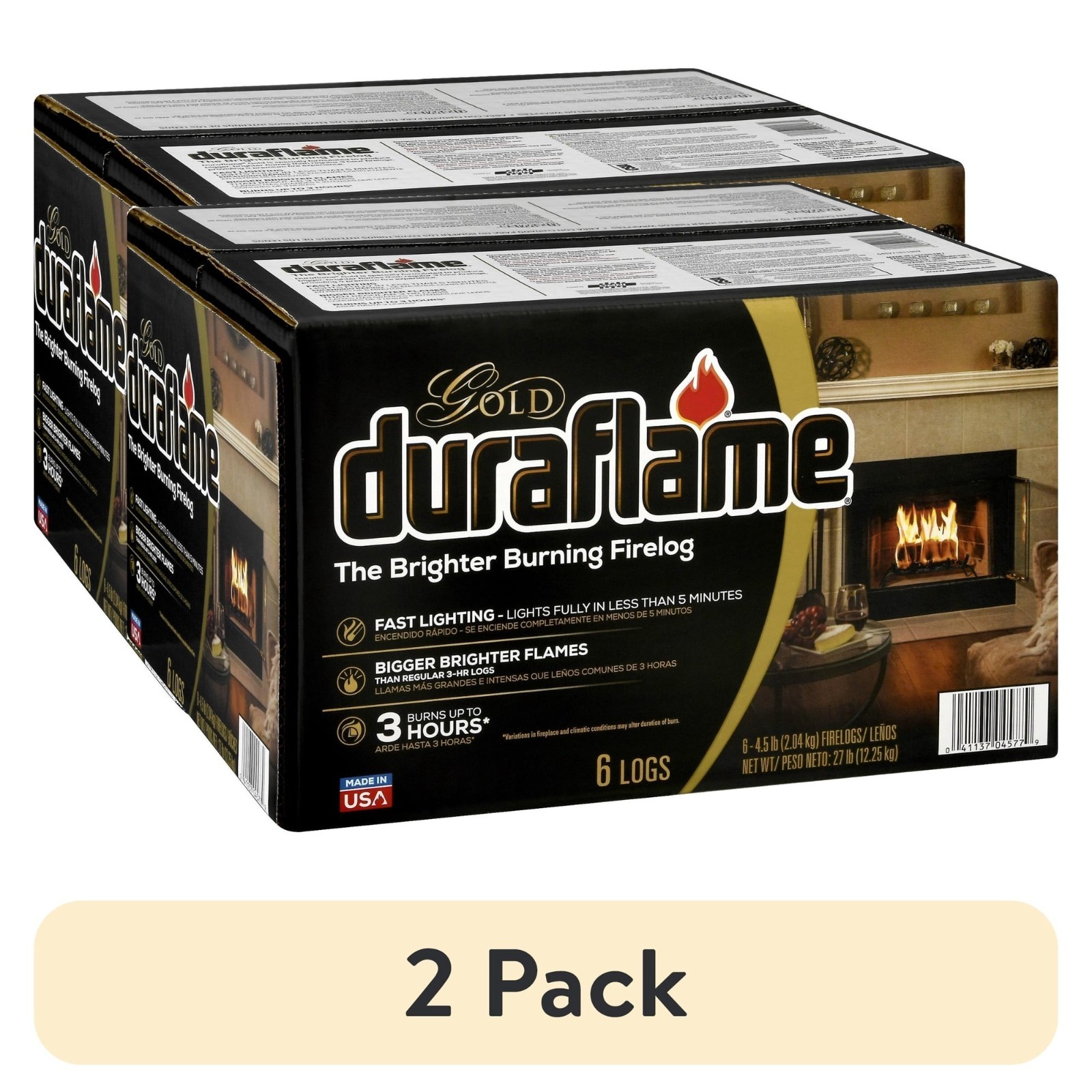 (2 pack) Duraflame Gold Ultra Premium 4.5 lb. Firelogs, 6-Pack Case, 3 Hour Burn (2 pack) Duraflame Gold Ultra Premium 4.5 lb. Firelogs, 6-Pack Case, 3 Hour Burn