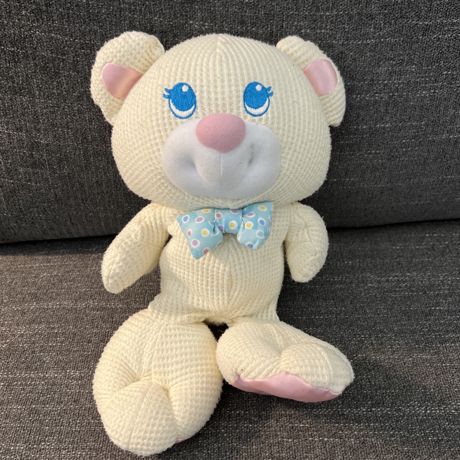 Vintage Fisher Price Cozies Bear Plush 1994 Cream Waffle Knit Teddy 9”