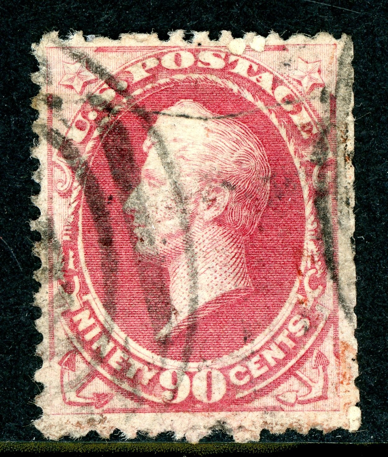 USA 1879 Perry 90¢ Pale Rose Carmine Soft Paper Scott #191 VFU R16 USA 1879 Perry 90¢ Pale Rose Carmine Soft Paper Scott #191 VFU R16