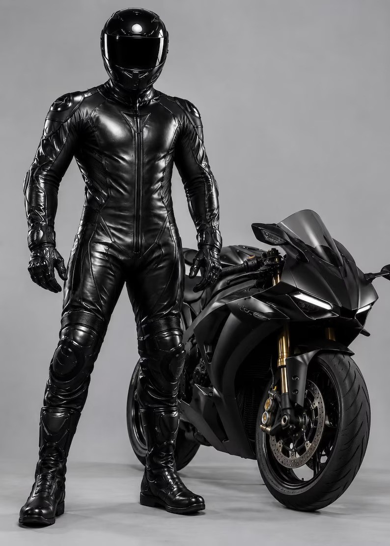Mens Black Leather Motorcycle Racing Suit 1PC Track Biker Protective Moto Armor Mens Black Leather Motorcycle Racing Suit 1PC Track Biker Protective Moto Armor