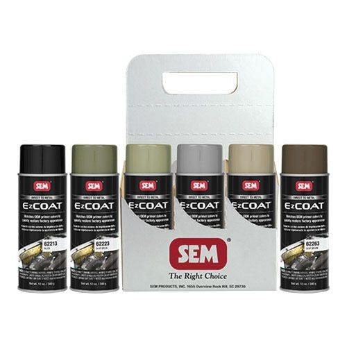 SEM 62209 Ez Coat Six Pack Assortment Black Gray Green More 12 oz Aerosols SEM 62209 Ez Coat Six Pack Assortment Black Gray Green More 12 oz Aerosols