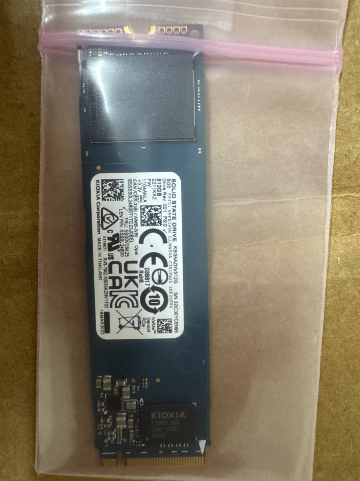 Kioxia 512GB BG5 M.2 2280 PCIe NVMe Gen4x4 SSD KBG5AZNV512G, 100% Health Kioxia 512GB BG5 M.2 2280 PCIe NVMe Gen4x4 SSD KBG5AZNV512G, 100% Health