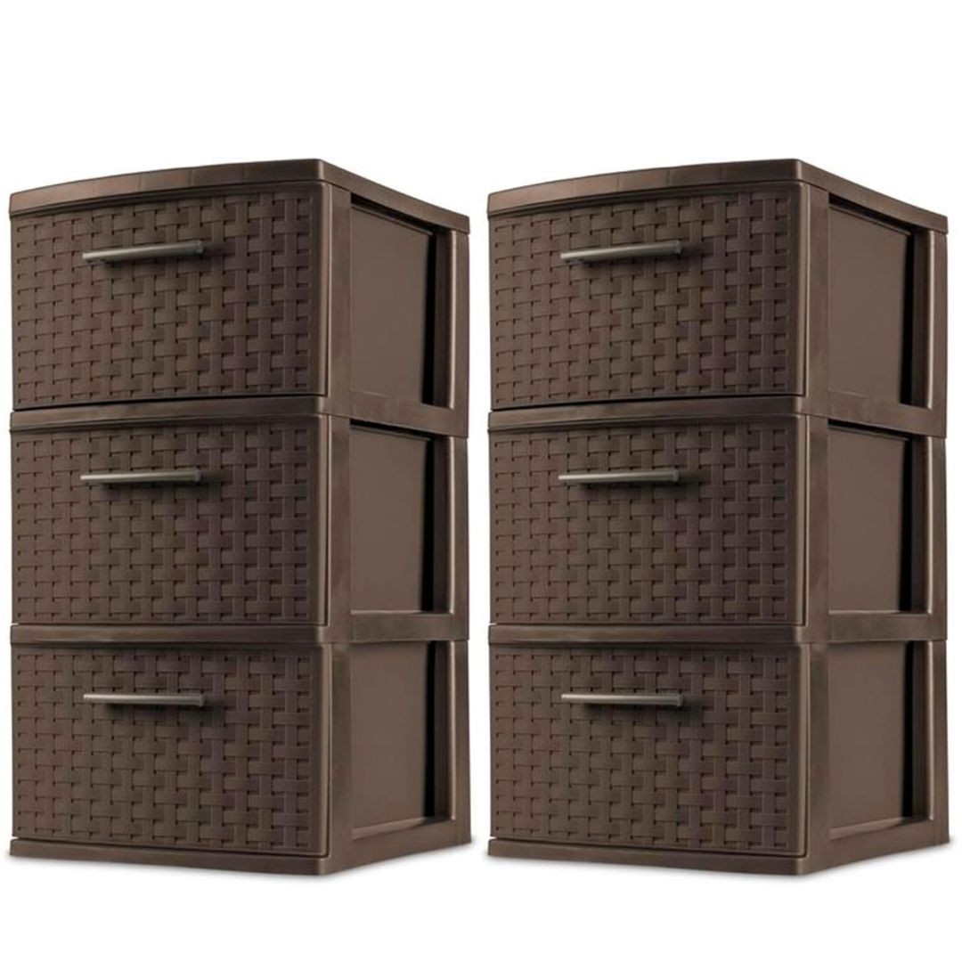 Sterilite 3 Drawer Weave Organizer Versatile Storage Tower, Espresso - 2 Pack