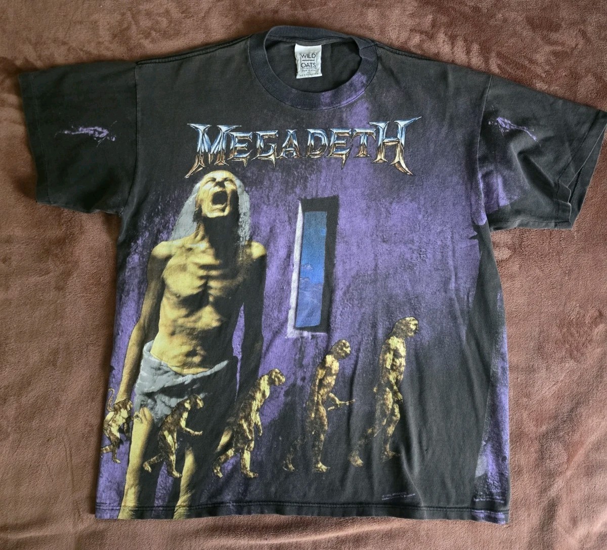 VINTAGE 1992 MEGADETH COUNTDOWN TO EXTINCTION AOP T SHIRT WILD OATS XL RARE