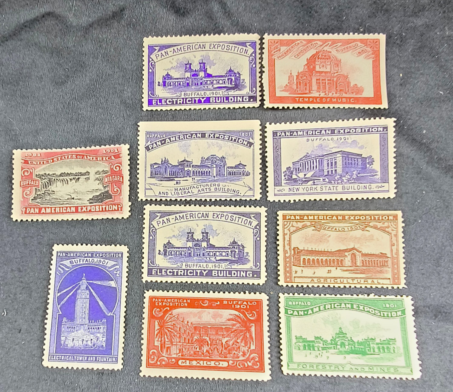 Lot of 10 Vintage 1901 Pan-American Exposition Buffalo Cinderella Stamps MNH
