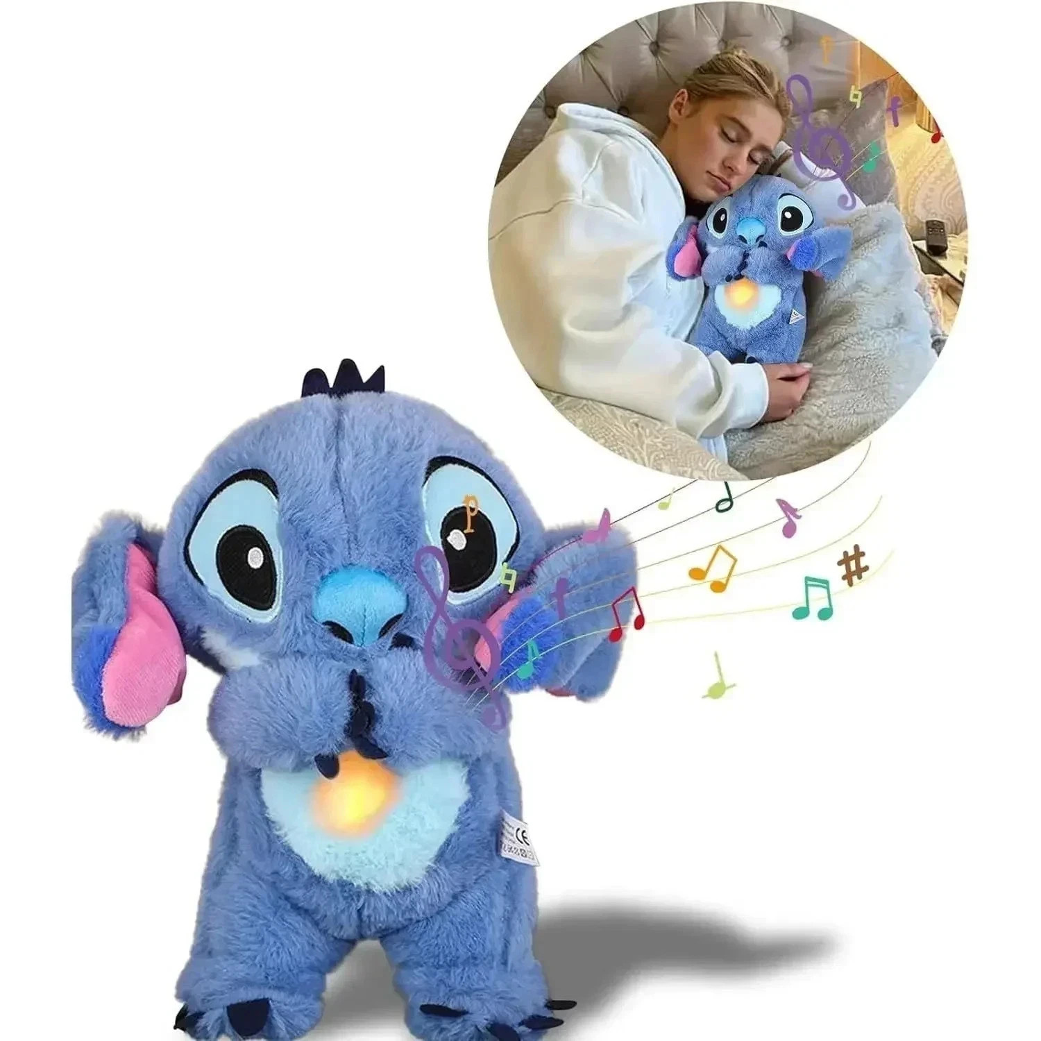 30cm Stitch Breathing Musical Plush Doll Sleep Aid Anxiety Relief Toy USA SELLER