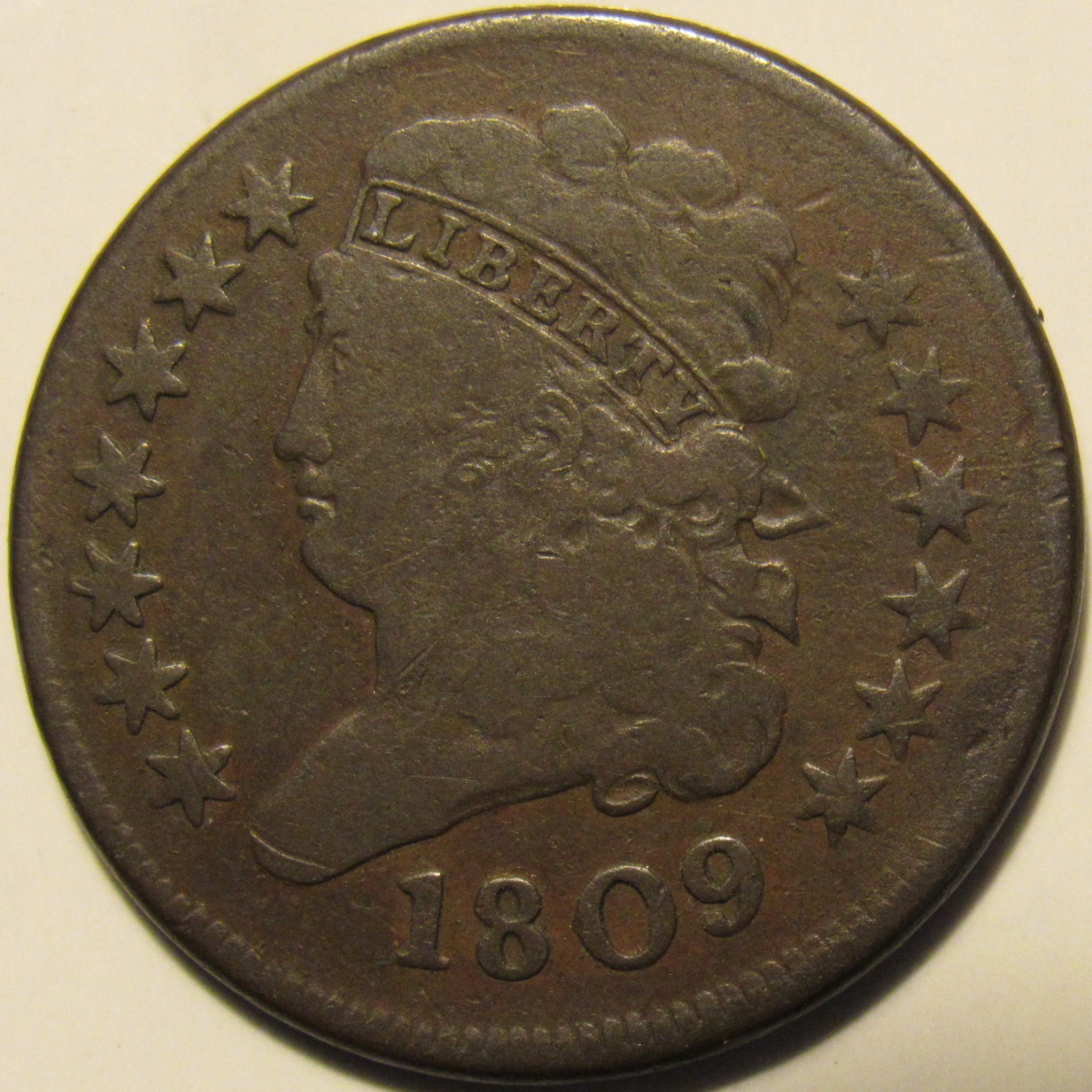 1809 CLASSIC HEAD HALF CENT, VG/F  ~ NICE ORIGINAL EXAMPLE WITHOUT ISSUES