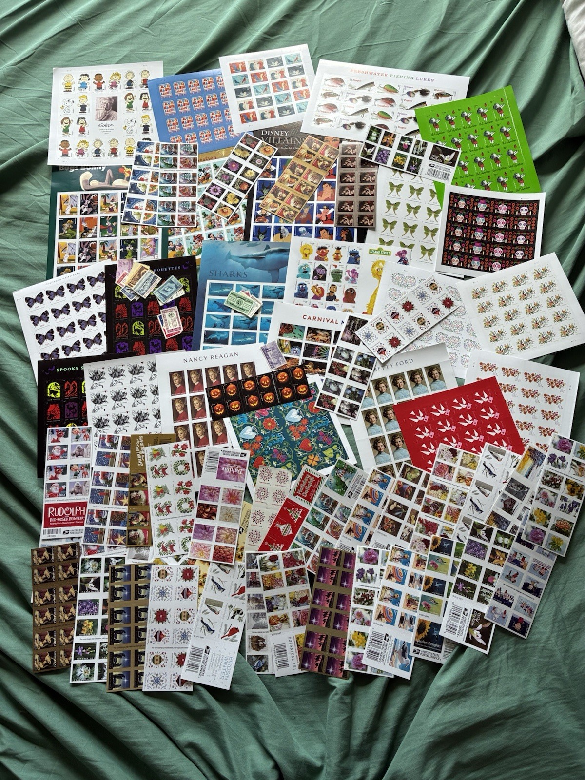 Vintage US Mint stamp Discount Postage Lot face value $400+ sheets christmas etc