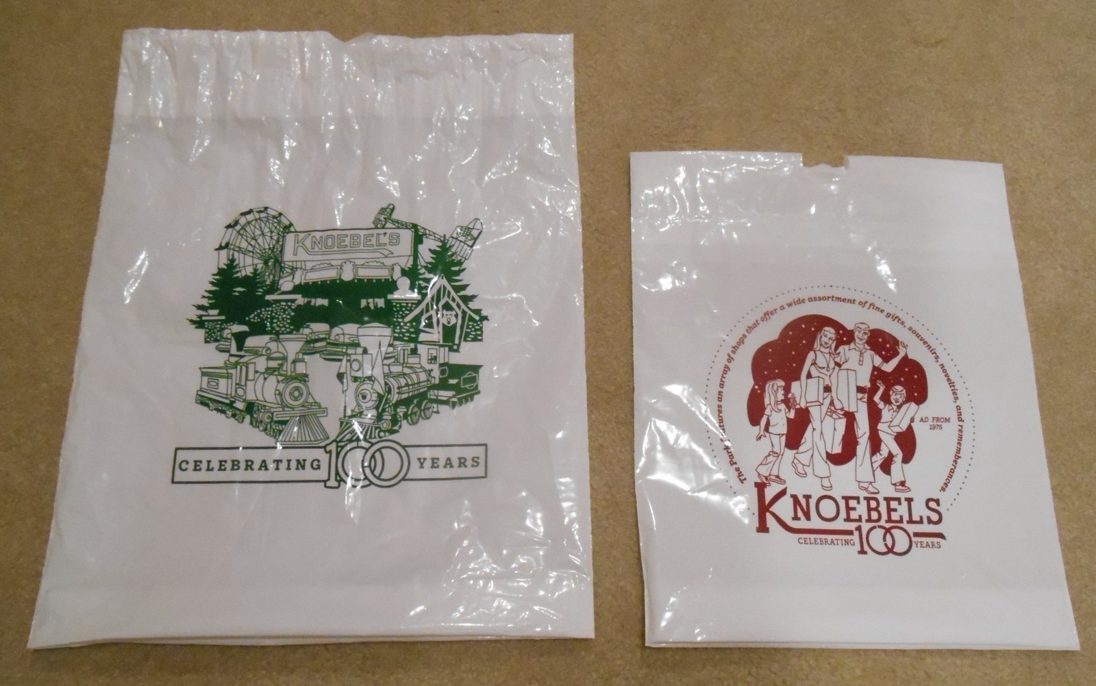 Lot of 2 Knoebels 100th Anniversary plastic draw top bags 18\ Lot of 2 Knoebels 100th Anniversary plastic draw top bags 18\