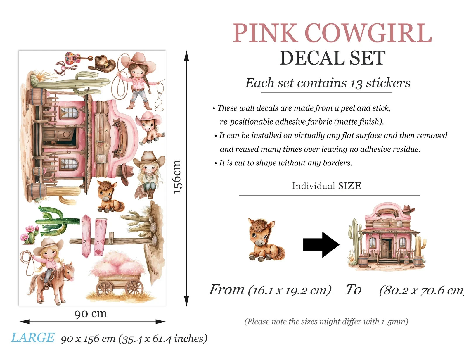 Desert Cowgirl Adventure Cactus Horses - Girls\' Room Decor - BR462