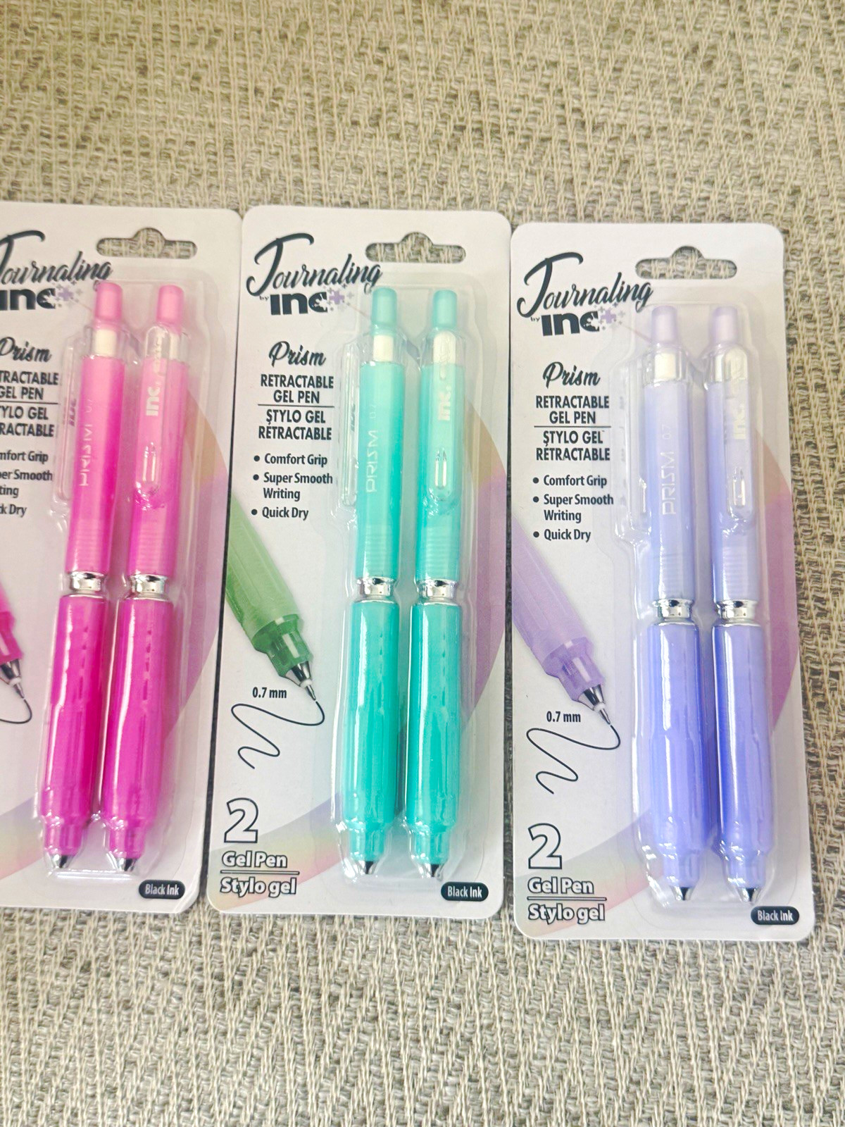 Journaling by INC Prism Retractable Gel Pens 0.7mm Fine Point Black Ink 3 pk