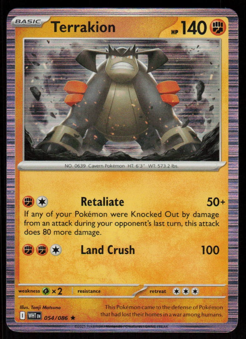 Terrakion 054/086 Holo Rare White Flare Pokemon Near Mint