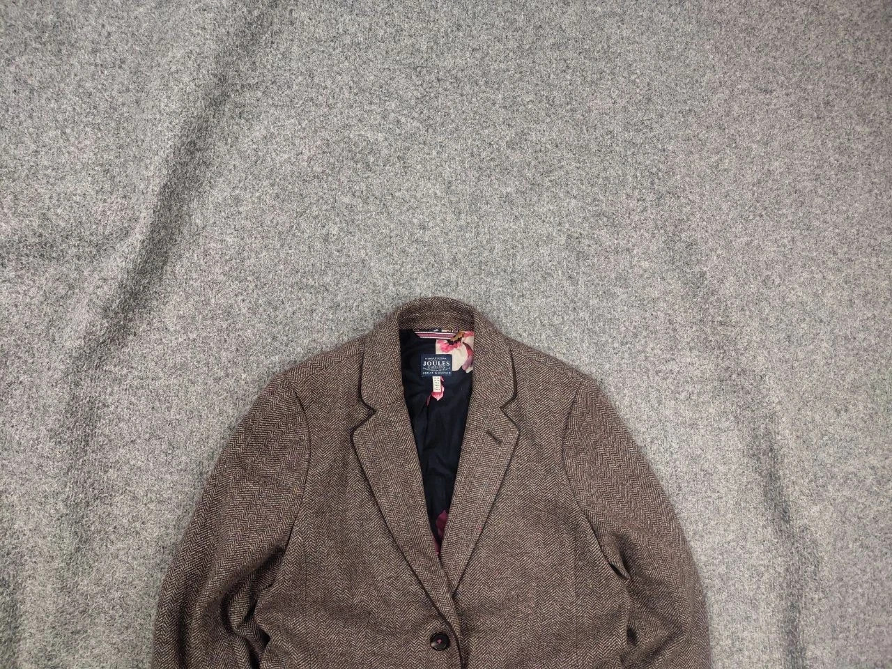 Joules Agatha Ladies Tweed cotton Brown Style Blazer Herringbone Jacket Vintage