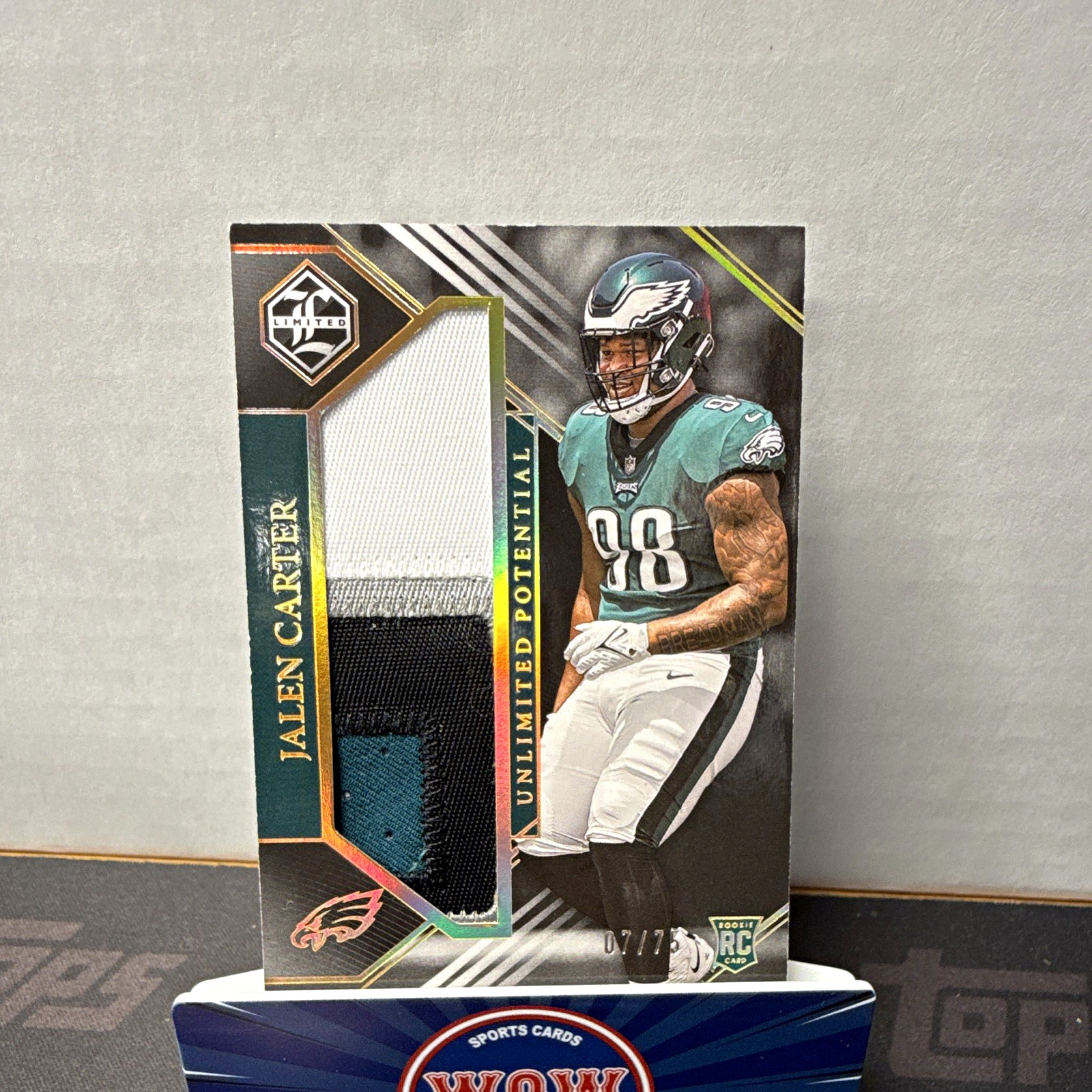 Panini 2023 Limited Unlimited Potential Jalen Carter Spotlight Gold /75 RC MEM