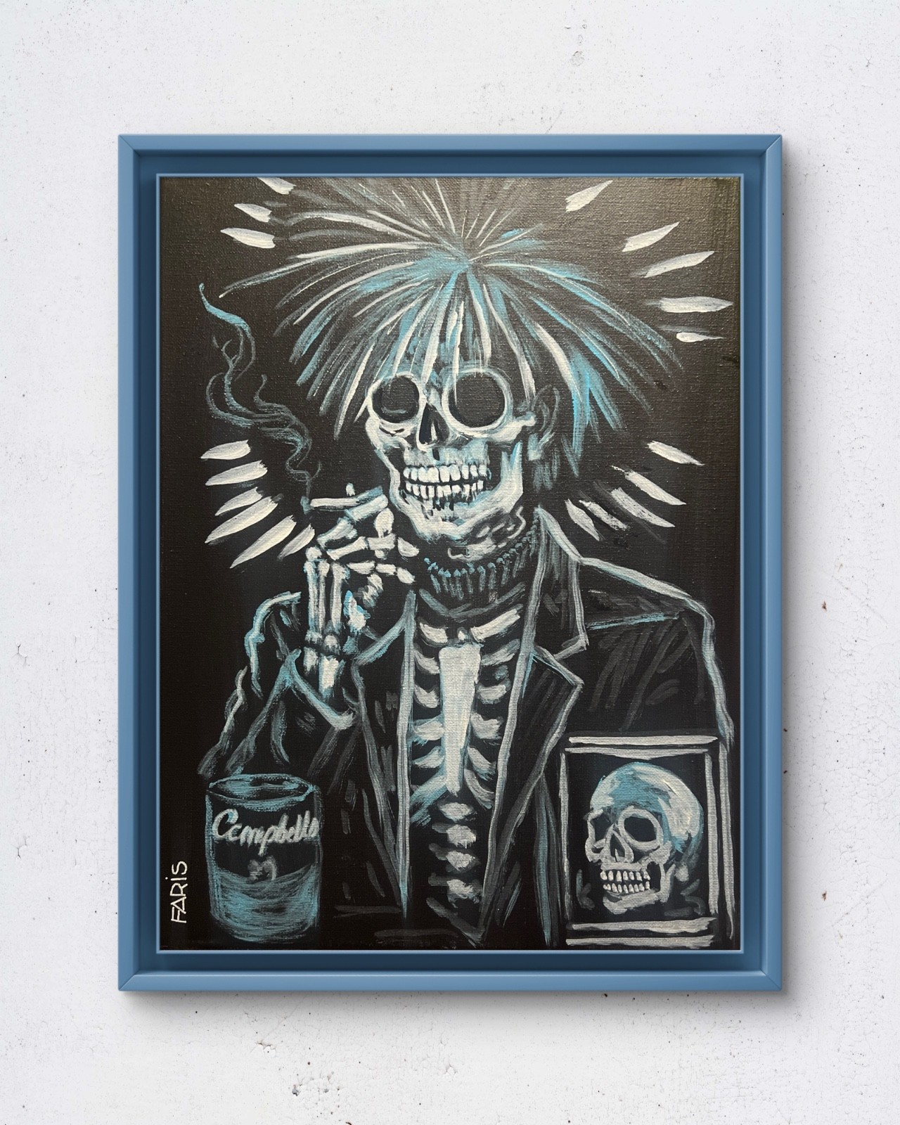 Faris Original 12x16 Expressionist Skeleton Andy Warhol Campbell's Painting