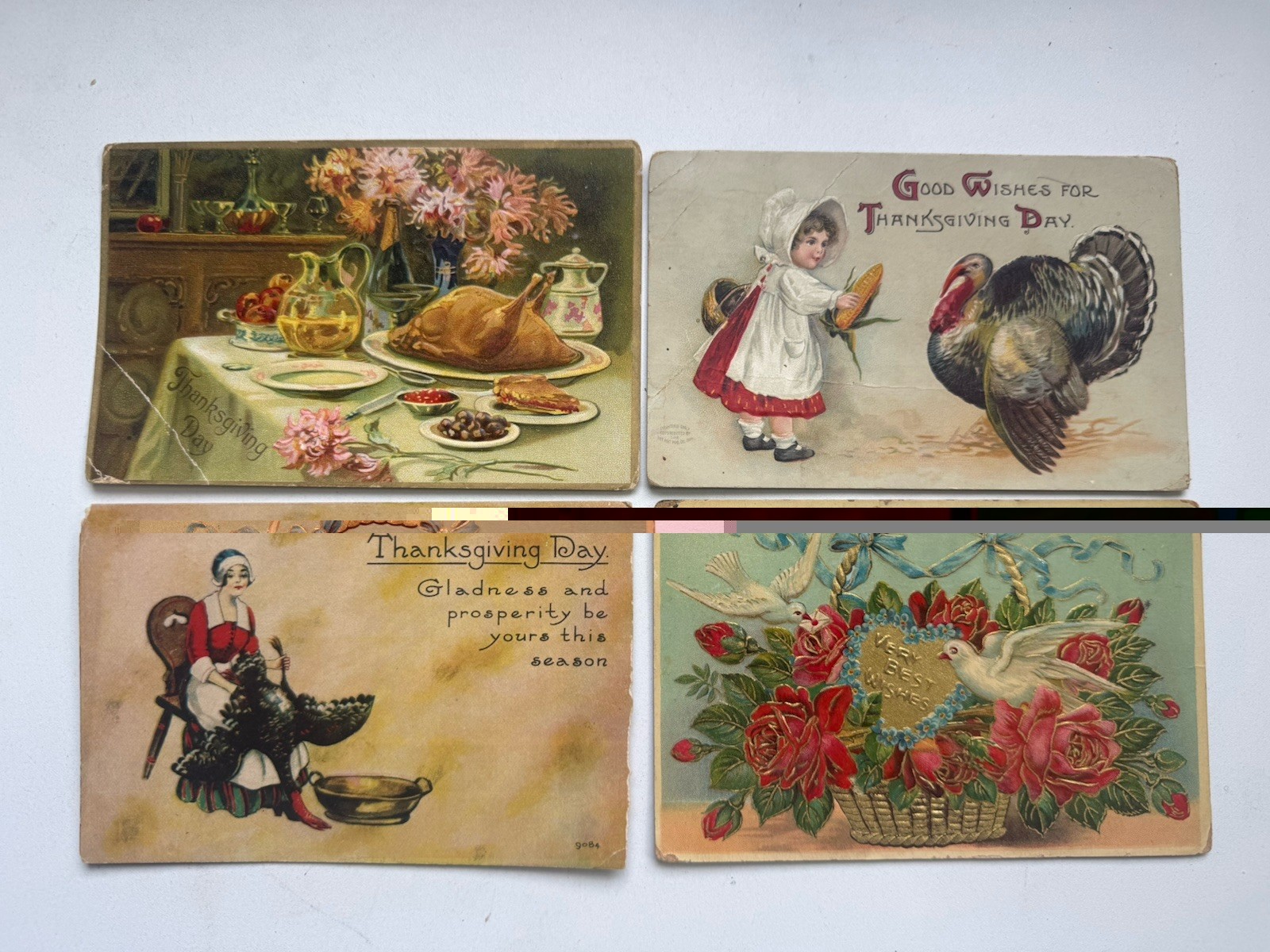 Lot 4 Antique Thanksgiving Postcards Turkey Tuck Embossed 1908-1910s