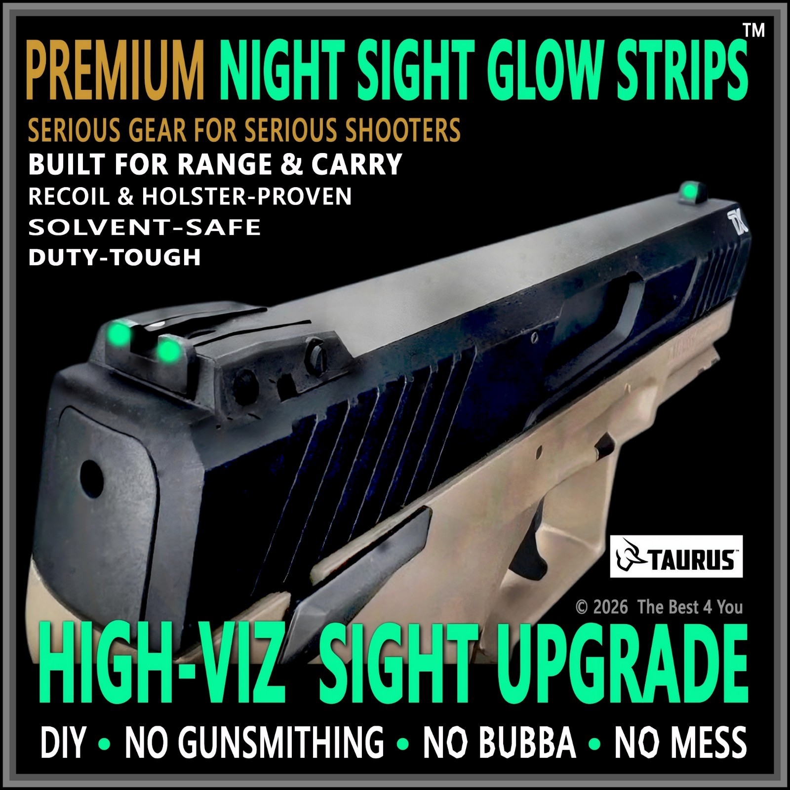 TAURUS GL🟢W in DARK… Night Sights DIY Upgrade G2C G3C G3 G3X G3XL GX4 TX22 709…