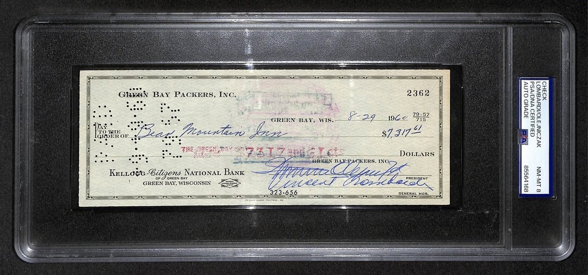 Vince Lombardi HOF Packers Signed/Autographed 1960 Bank Check PSA/DNA 206091 Vince Lombardi HOF Packers Signed/Autographed 1960 Bank Check PSA/DNA 206091