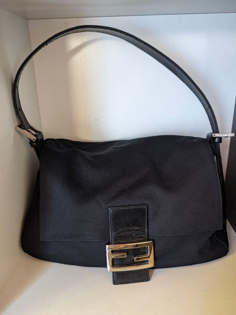 FENDI Mamma Baguette Bonding Jersey Shoulder Bag Black Vintage