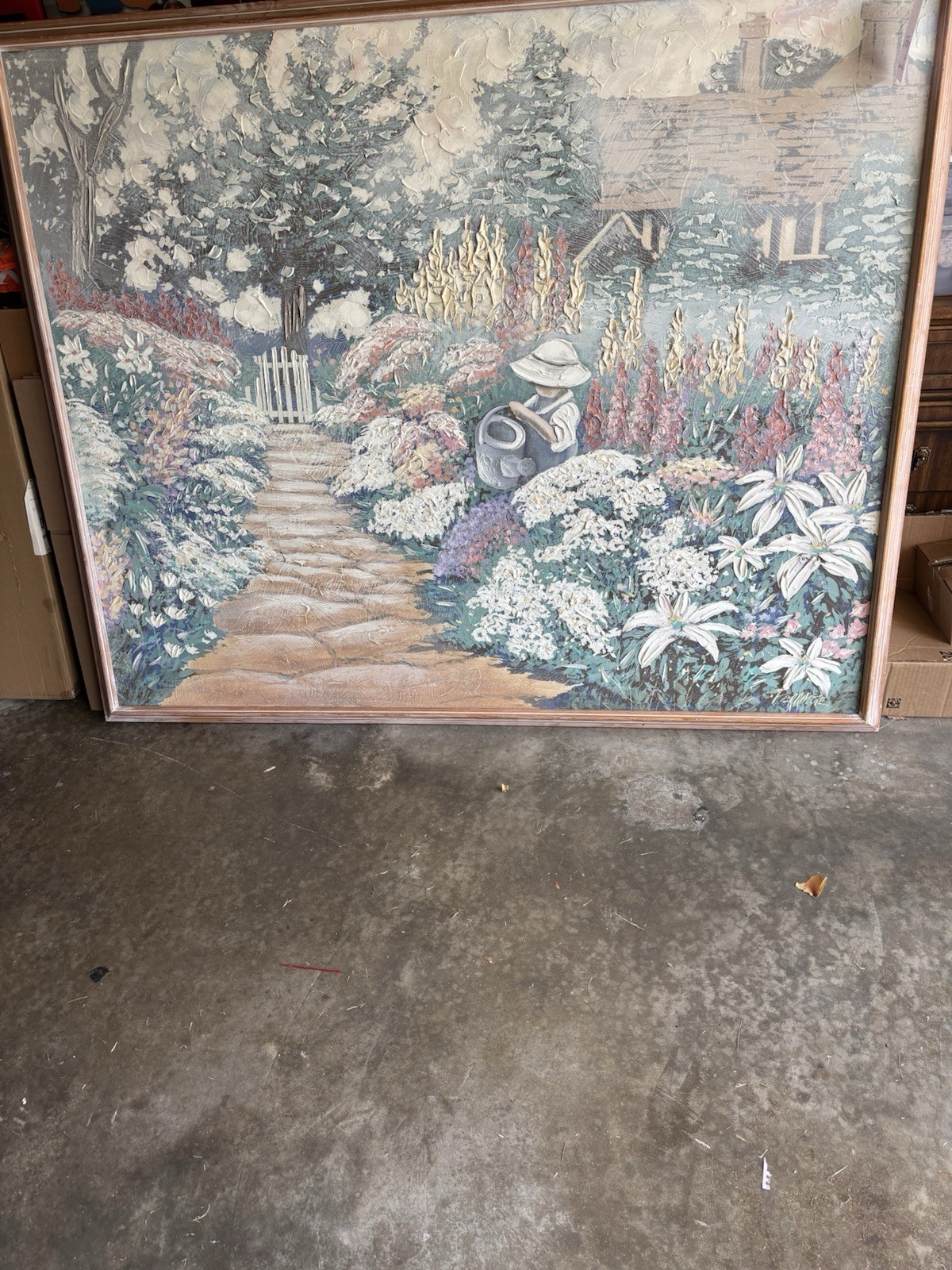 Ferrante Signed Impasto  Cottage  Garden Painting on Canvas 51” X 62” 