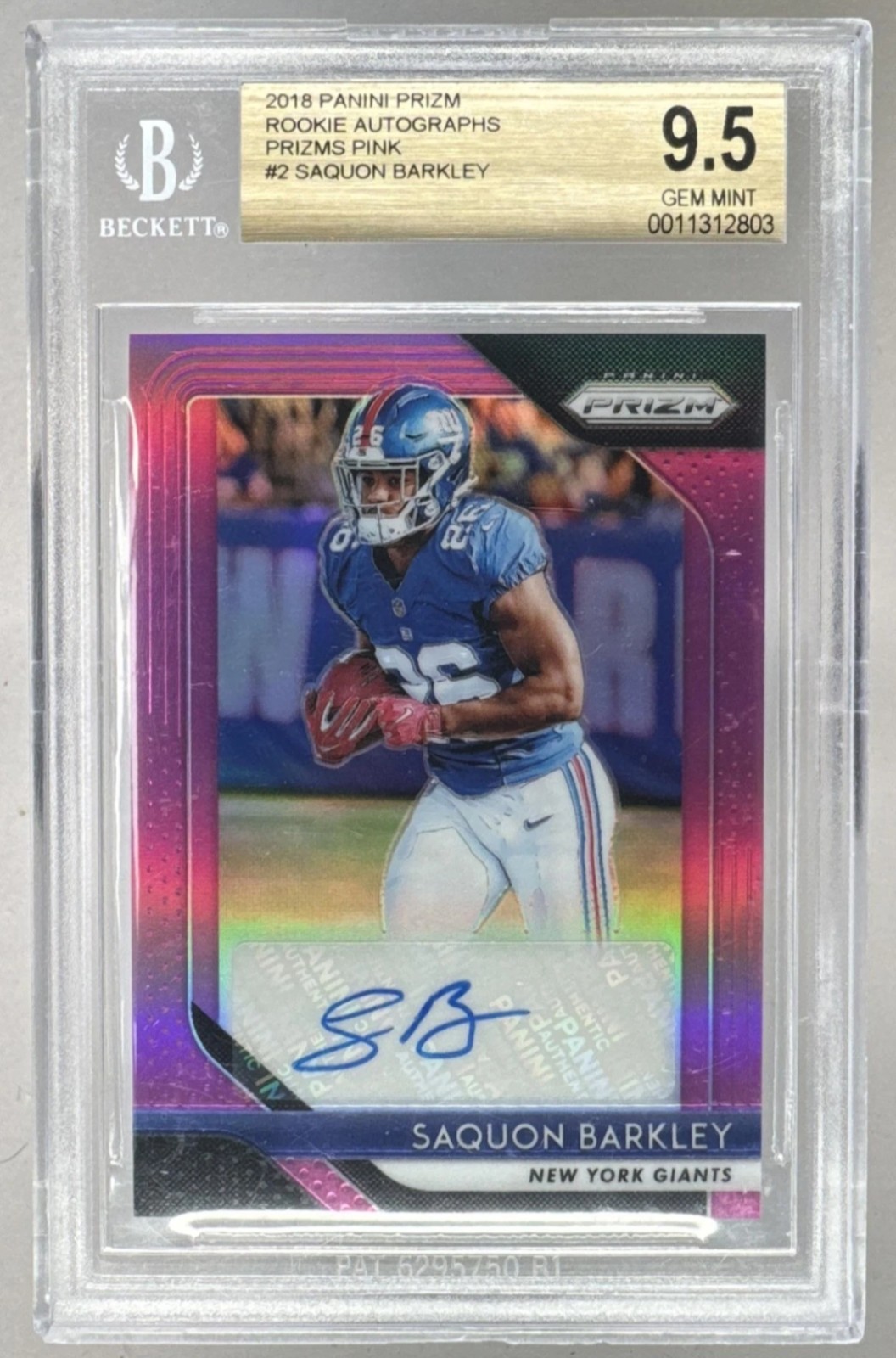 2018 Panini Prizm Saquon Barkley Pink Prizm Rookie Auto RC #RA-SB BGS 9.5/10
