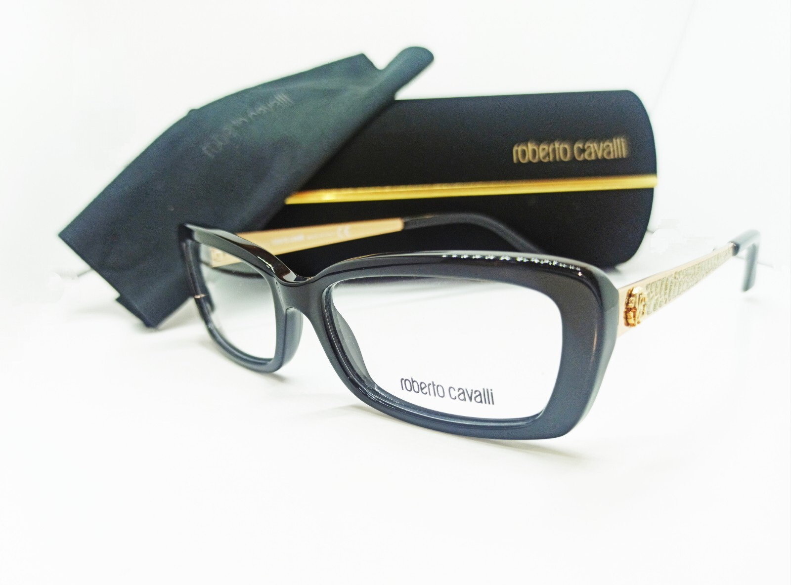 NEW RARE Roberto Cavalli Alrai RC822 005 53 Black Gold Eyeglasses RX Demo Frame