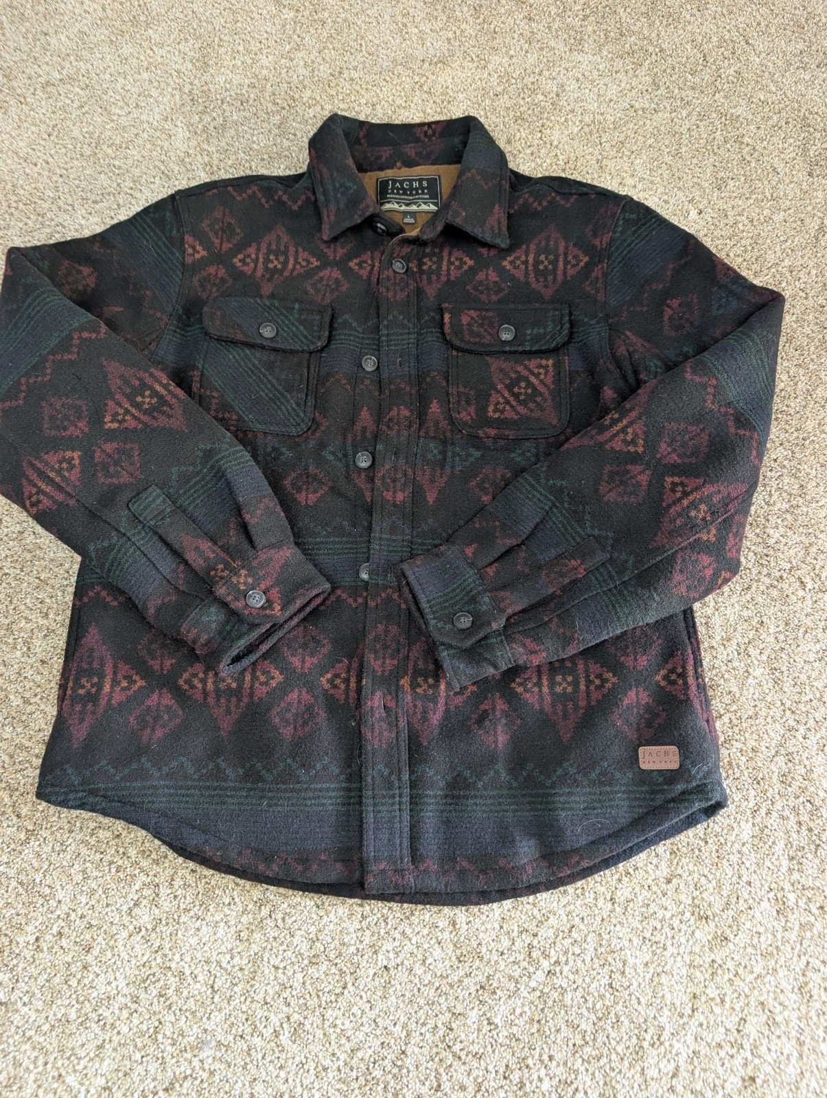 Jachs New York Aztec Flannel Shirt Jacket Size L Black Wool Blend Jachs New York Aztec Flannel Shirt Jacket Size L Black Wool Blend