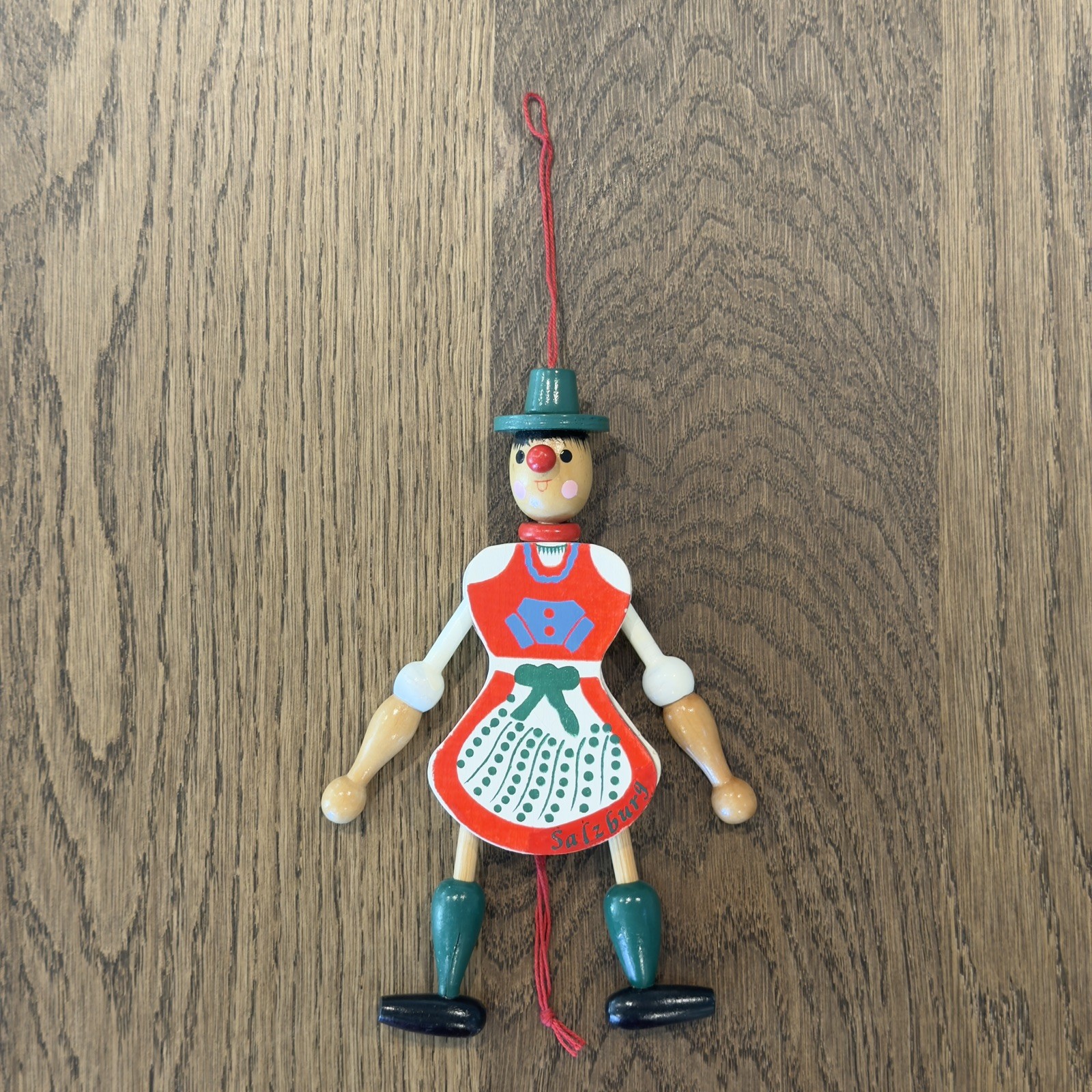 Vtg Wooden Jumping Jack Ornament Pull String Salzburg Austria Dirndl Folk Art
