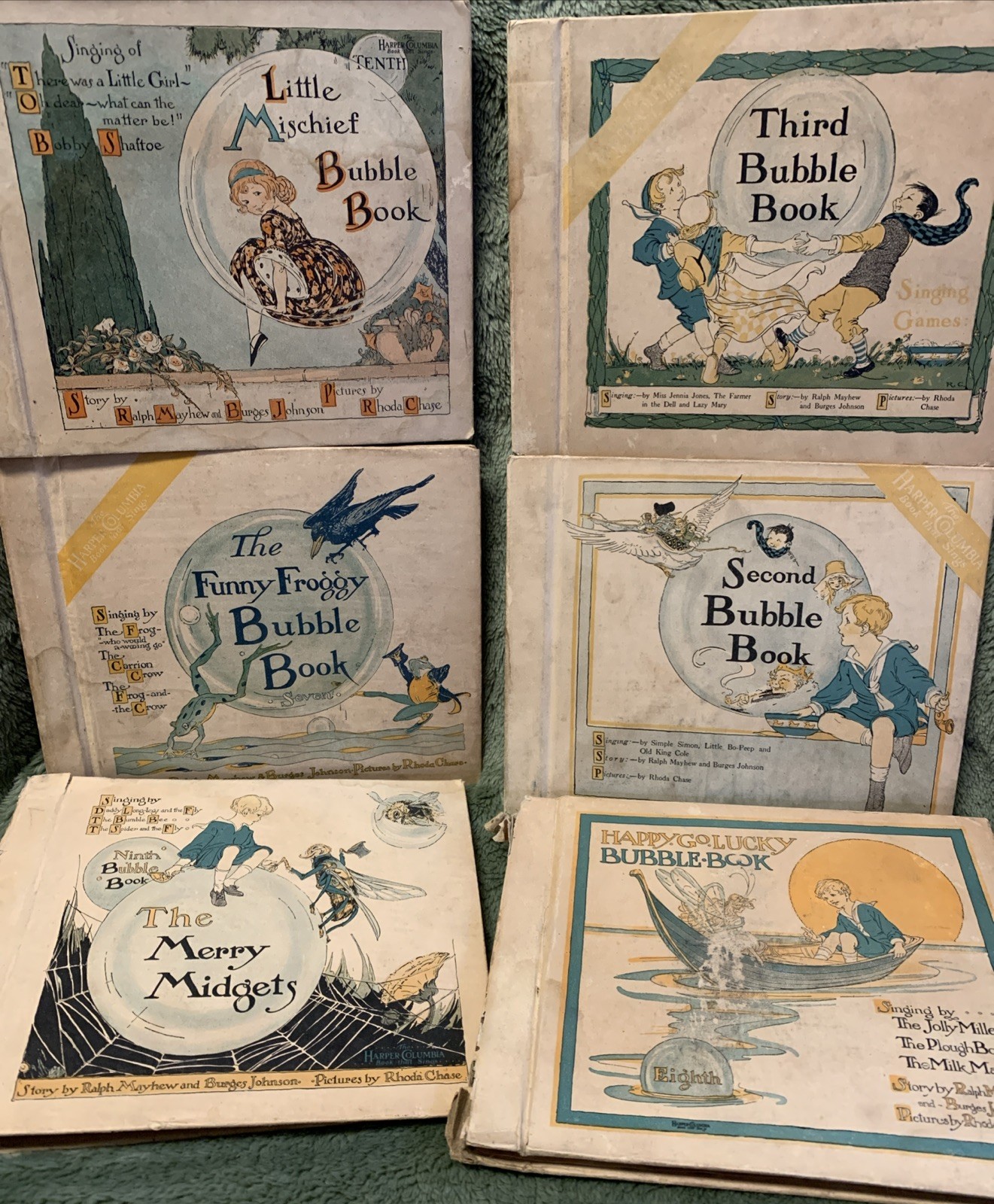 Lot Of 6 Antique Bubble Books Harper Columbia Records Mayhew & Johnson 1918 Vtg Lot Of 6 Antique Bubble Books Harper Columbia Records Mayhew & Johnson 1918 Vtg