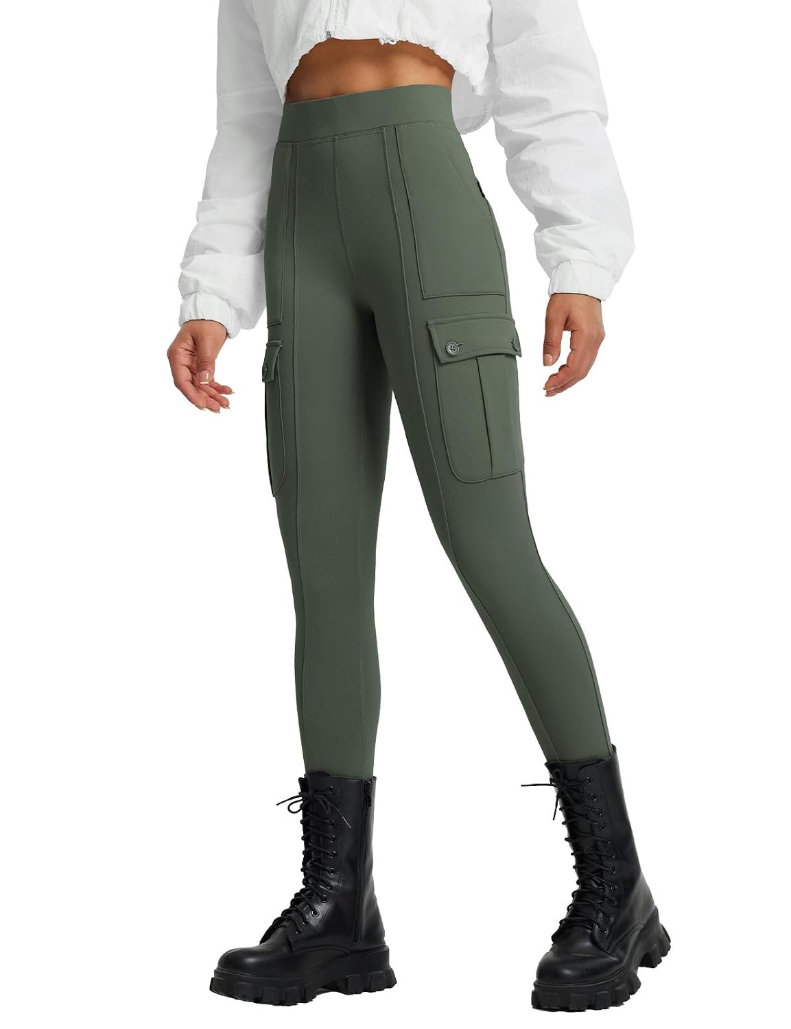 baleaf Women\'s Fleece Lined Leggings Cargo Pockets Waterproof
