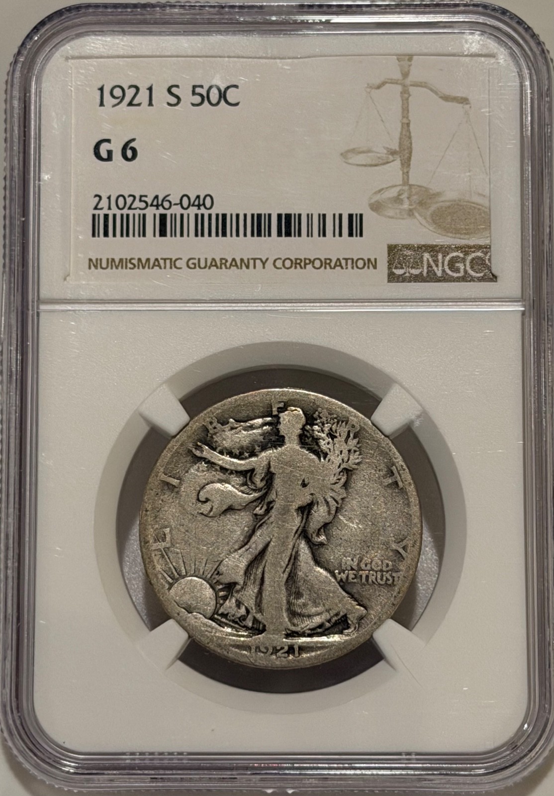1921 S Walking Liberty Silver Half Dollar NGC G6 Tough Date Walker 548k Minted