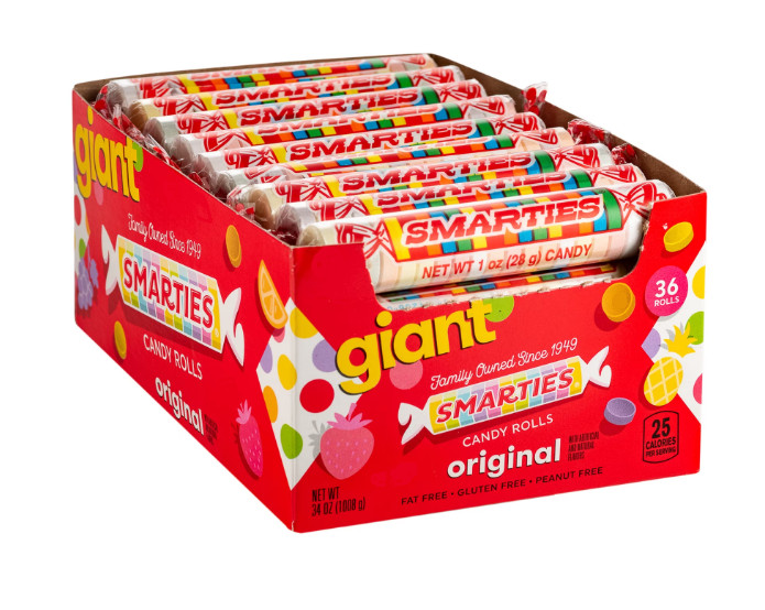 Smarties Candy Rolls, Giant, 36 Count Allergen Free