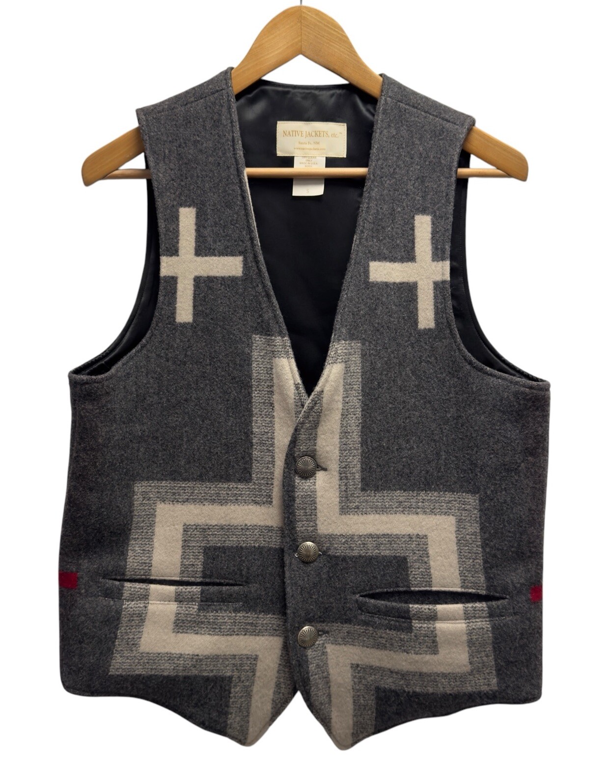 Native Jackets Sante Fe Vtg Men\'s Sz S Aztec Southwestern Metal Button Wool Vest