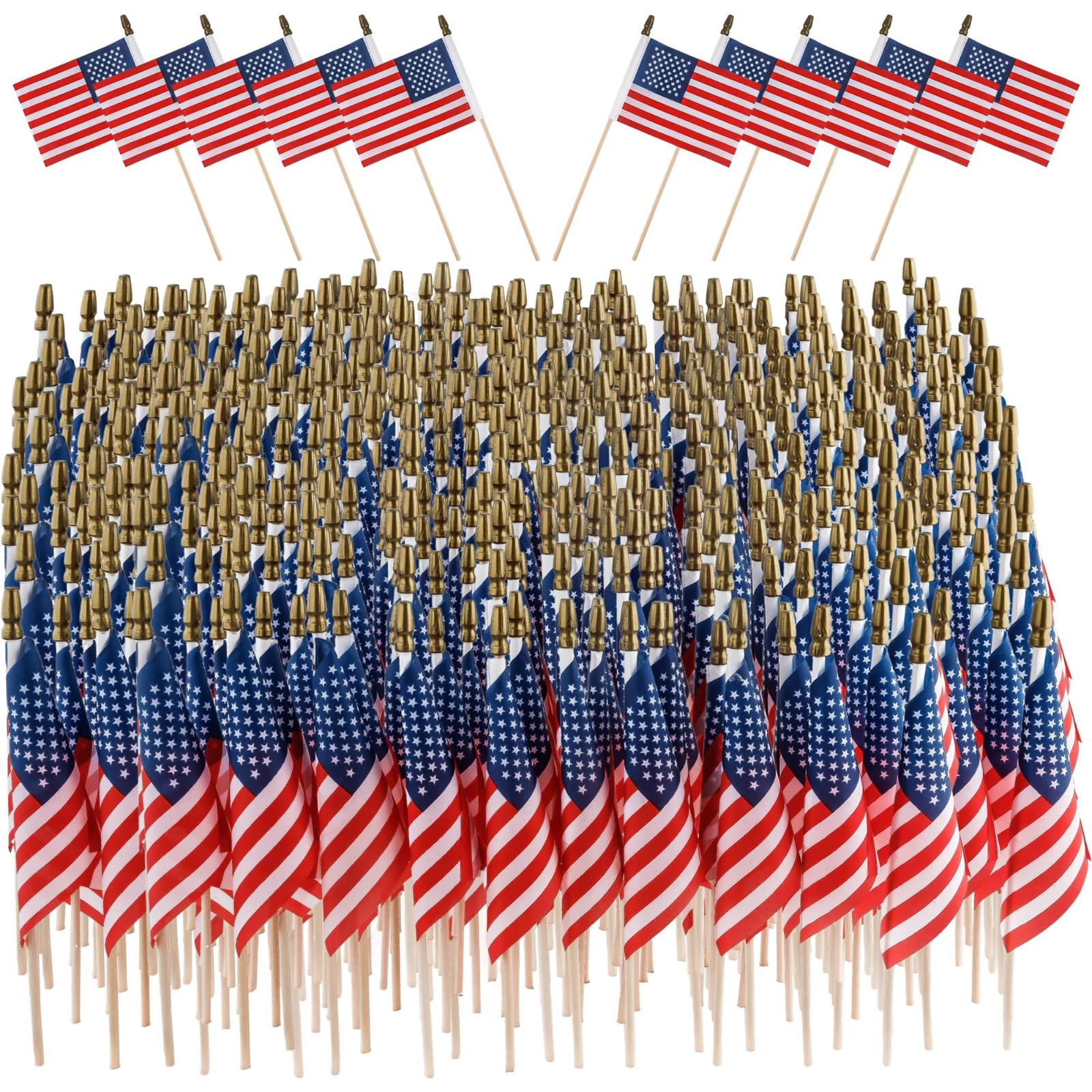 Mini American Handheld Flags 4x6in Polyester on 11in Wooden Sticks