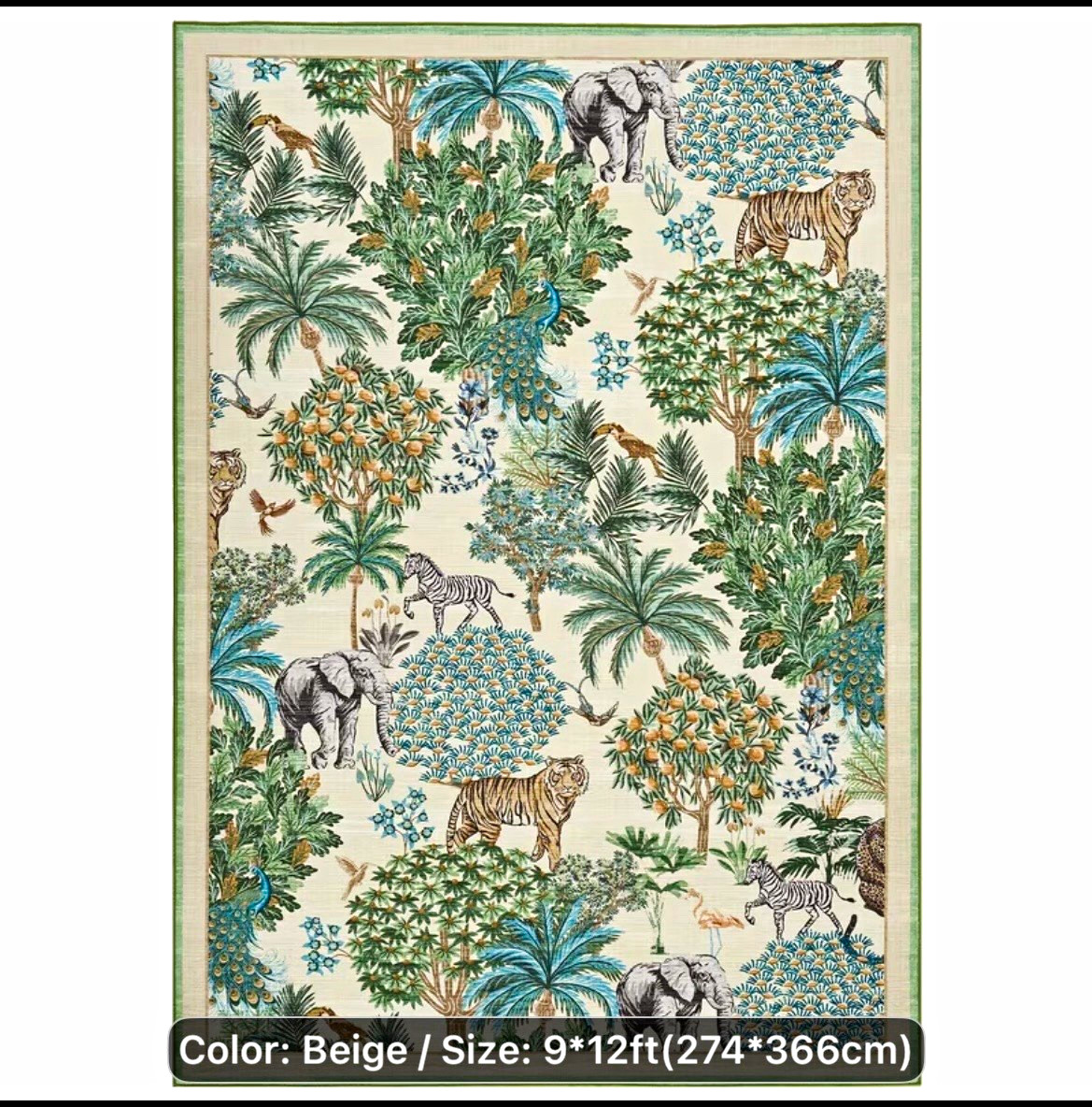 Jungle Animal Print Area Rug 9 x 12 ft Beige/Green/Blue/Brown Rectangle Jungle Animal Print Area Rug 9 x 12 ft Beige/Green/Blue/Brown Rectangle
