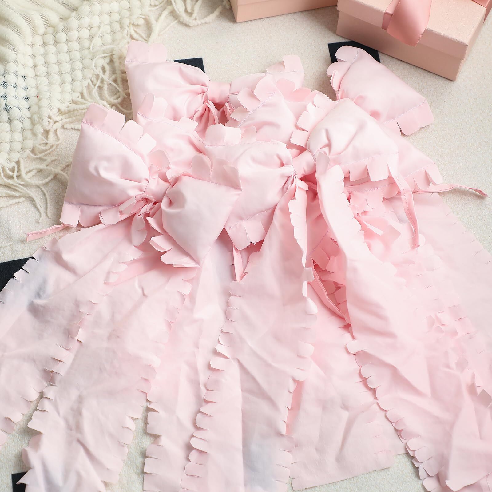 6 Pcs Sweet Tattered Large Pale Pink Bow 14 x 7 Inch Decorative Wrinkled Rag ...
