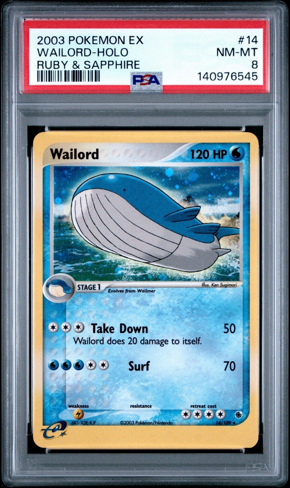 Pokemon 2003 EX Ruby & Sapphire Wailord Holo Rare 14/109 English PSA 9