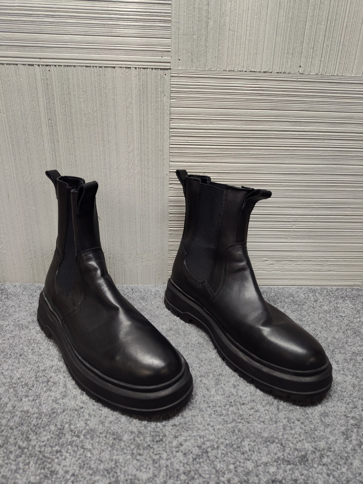 Franco Fortini Men Chelsea Boot Shoe 11M Black Leather Ankle Track Sole Pull On