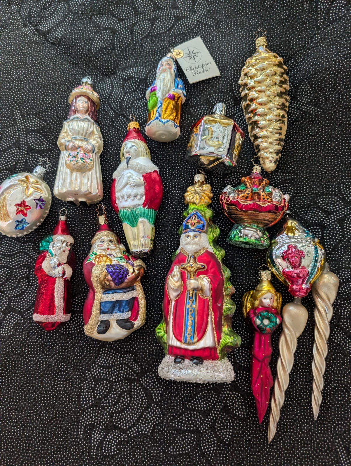 LOT 14  German Glass Christmas Ornaments. with (1) Christopher Radko.  