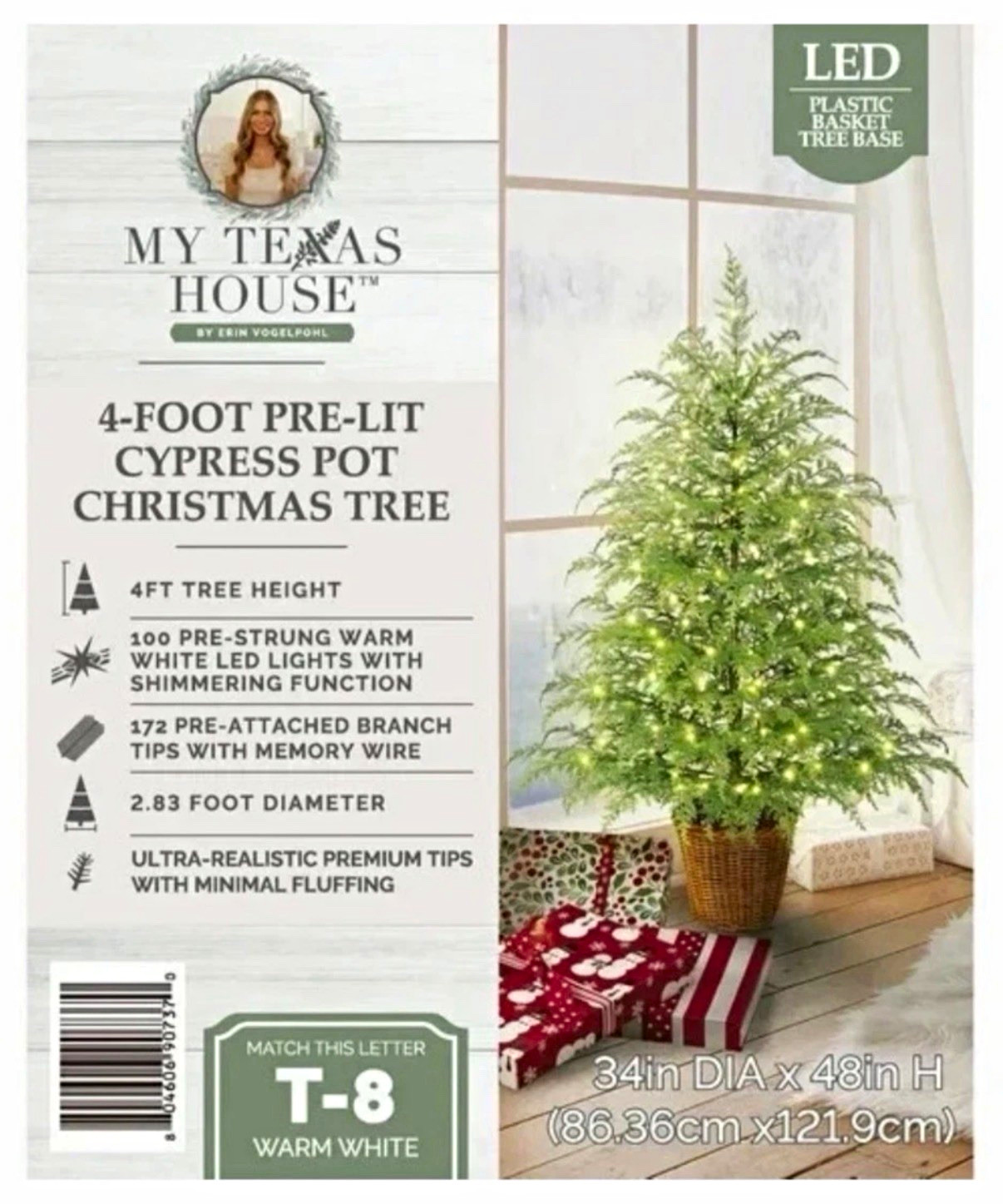 My Texas House 4ft Pre-Lit Cypress Pot Christmas Tree Warm White LED Green My Texas House 4ft Pre-Lit Cypress Pot Christmas Tree Warm White LED Green