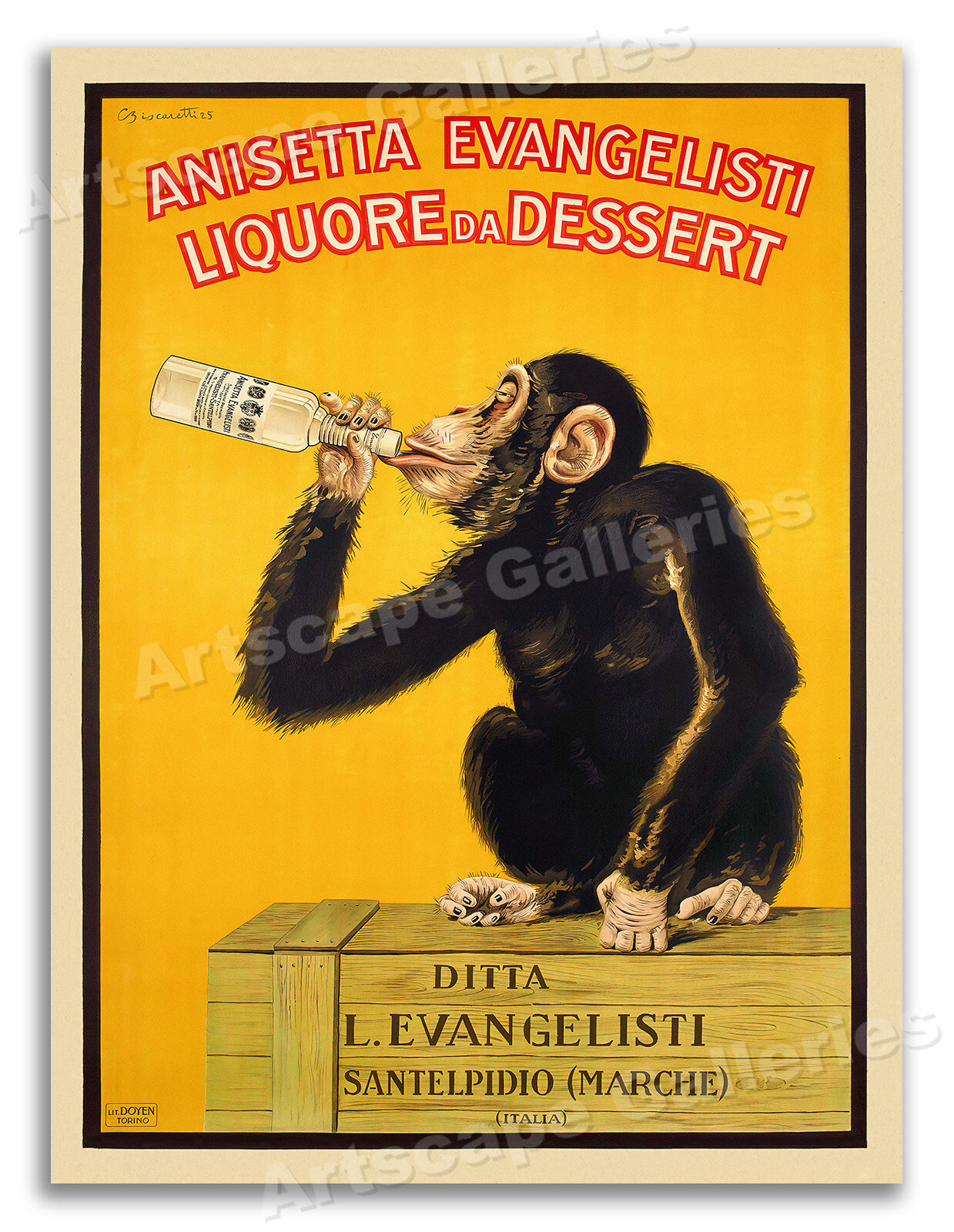 Anisetta Evangelisti - 1925 Vintage Style Monkey Drinking Poster - 20x28